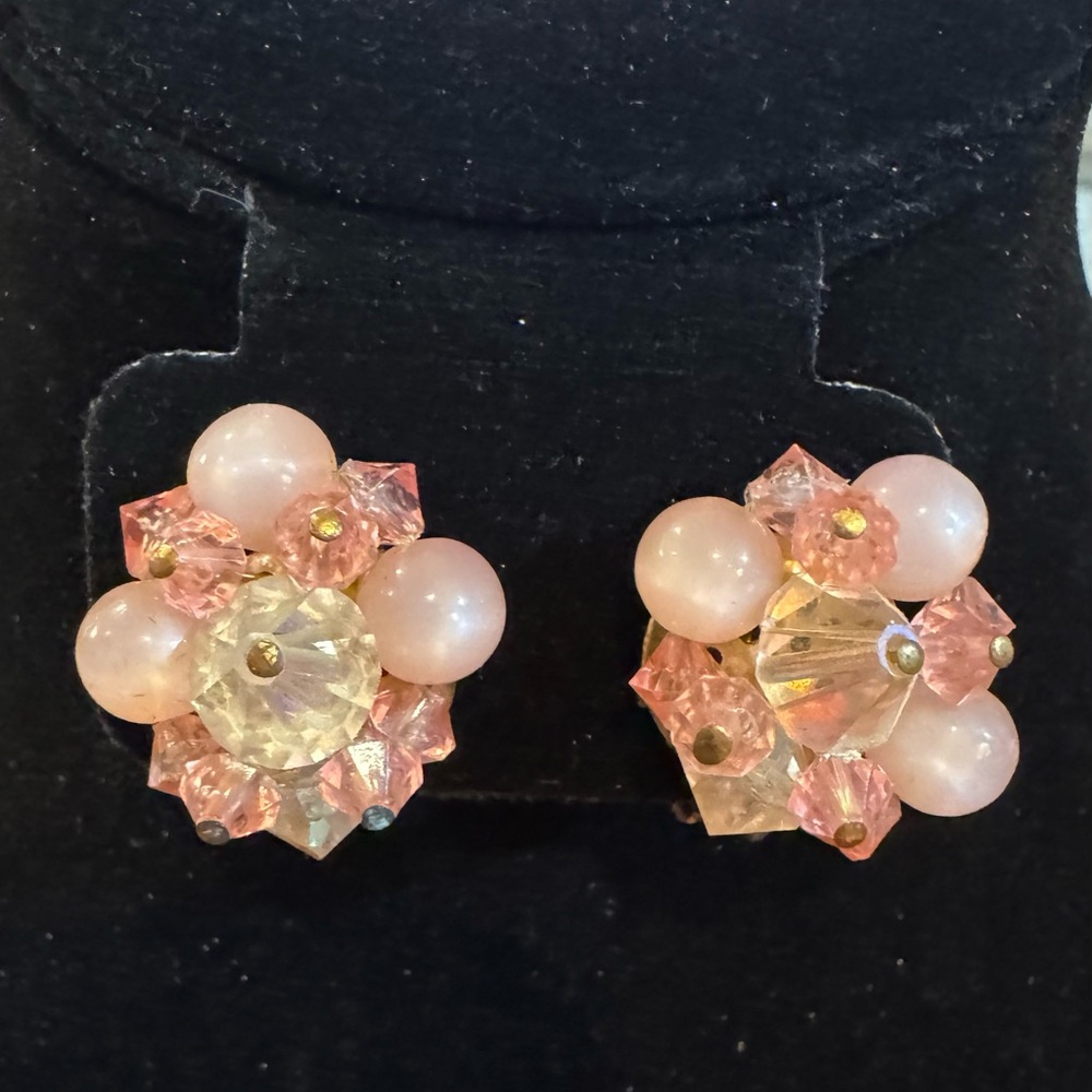 Vintage Pink Beaded Clip-On Earrings—Elegant & Dainty!